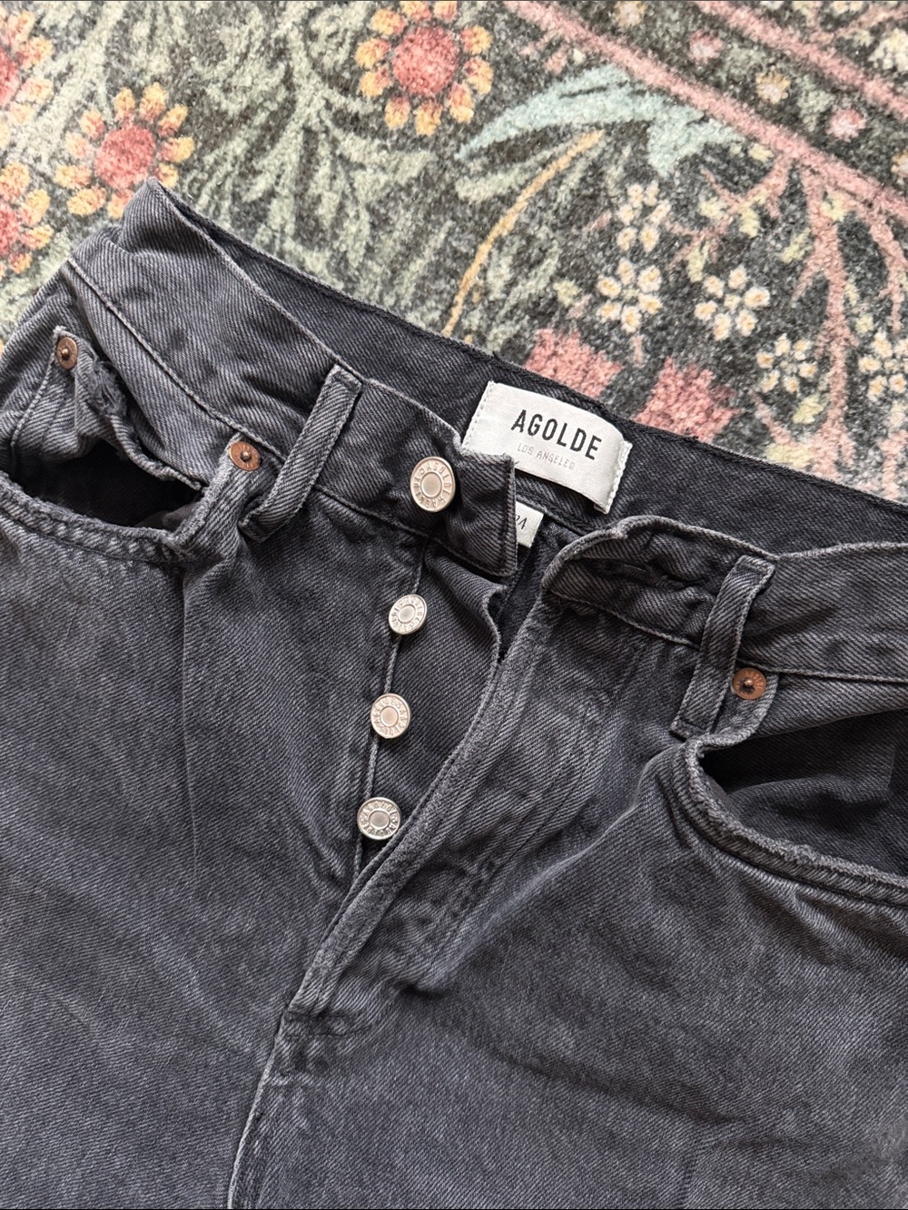 Agolde High-Rise Button-Fly Jeans in Washed Black